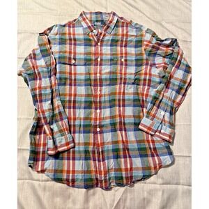 Polo Ralph Lauren Shirt Mens 2XL Colorful Plaid  Linen/Silk Pocket LS Button Up